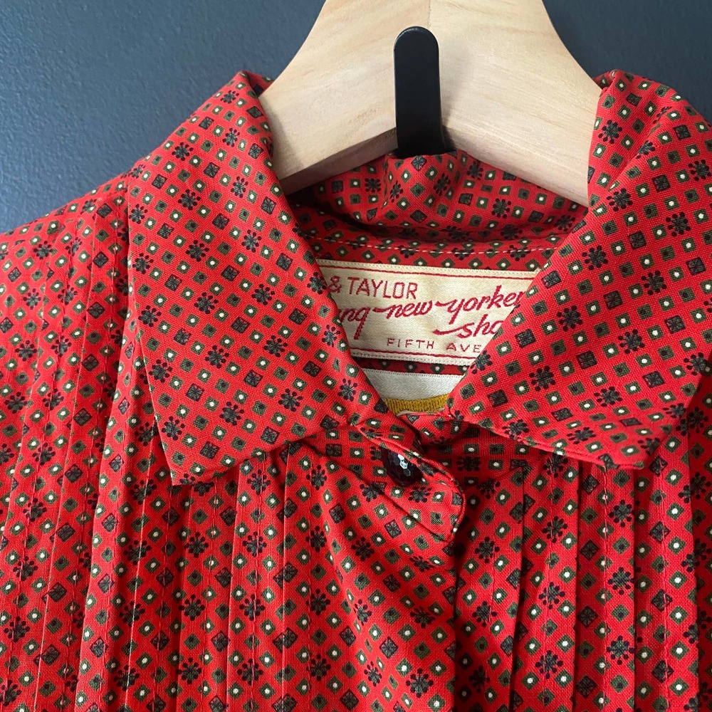 Vintage 1950's Mr. Mort Lord & Taylor Quilted Red Secretary Belted Midi Dress - Picture 6 of 12